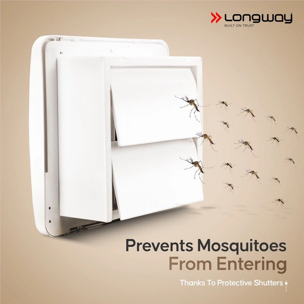 Longway Ventura 8 Inch 200 Mm Energy Efficient Exhaust Fan | High Speed Powerful Motor | Noiseless Operation & Easy To Clean | Rust Proof With Anti Dust Shutters |Suitable For Bathroom, Kitchen, Office | 2 Years Warranty (White)