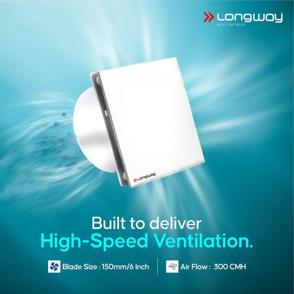Longway FreshX 6 Inch 150 Mm Energy Efficient Exhaust Fan | High Speed Powerful Motor | Noiseless Operation & Easy To Clean | Rust Proof |Suitable For Bathroom, Kitchen, Office | 2 Years Warranty (White)