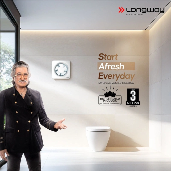 Longway Ventura 6 Inch 150 Mm Energy Efficient Exhaust Fan | High Speed Powerful Motor | Noiseless Operation & Easy To Clean | Rust Proof With Anti Dust Shutters |Suitable For Bathroom, Kitchen, Office | 2 Years Warranty (White)