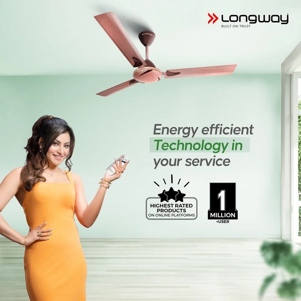 Longway Creta P1 1200 Mm/48 Inch Remote Controlled 3 Blade Anti-Dust Decorative Star Rated Ceiling Fan (Rusty Brown, Pack Of 1)