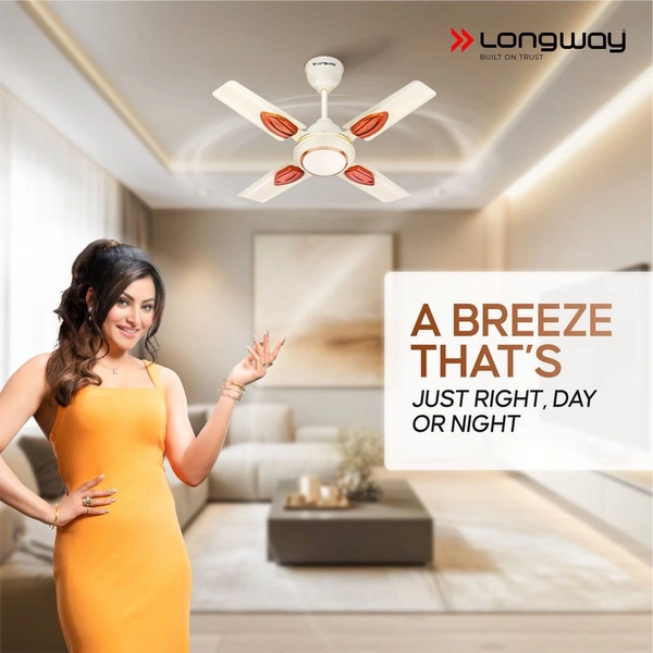 Longway Kiger P1 600 Mm/24 Inch Ultra High Speed 3 Blade Anti-Dust Decorative Star Rated Ceiling Fan (Ivory, Pack Of 1)