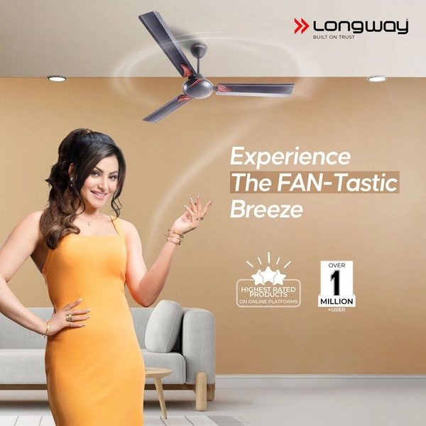 Longway Creta P1 1200 Mm/48 Inch Ultra High Speed 3 Blade Anti-Dust Decorative Star Rated Ceiling Fan (Pack Of 1) 