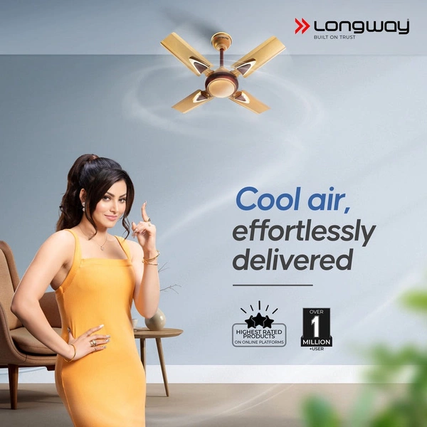 Longway Starlite-1 P1 600 Mm/24 Inch Ultra High Speed 4 Blade Anti-Dust Decorative Star Rated Ceiling Fan (Pack Of 1) 