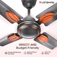 Longway Kiger P1 600 Mm/24 Inch Ultra High Speed 4 Blade Anti-Dust Decorative 5-Star Rated Ceiling Fan (Smoked Brown, Pack Of 1)