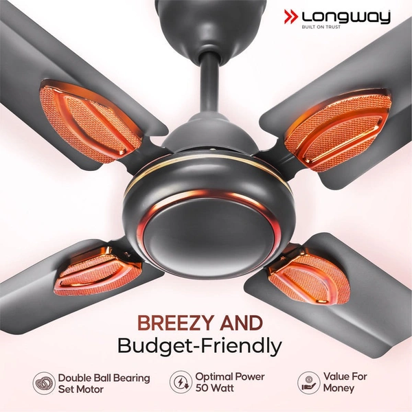 Longway Kiger P1 600 Mm/24 Inch Ultra High Speed 4 Blade Anti-Dust Decorative 5-Star Rated Ceiling Fan (Smoked Brown, Pack Of 1)