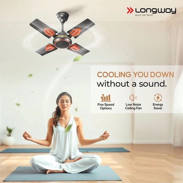Longway Kiger P1 600 Mm/24 Inch Ultra High Speed 4 Blade Anti-Dust Decorative 5-Star Rated Ceiling Fan (Smoked Brown, Pack Of 1)
