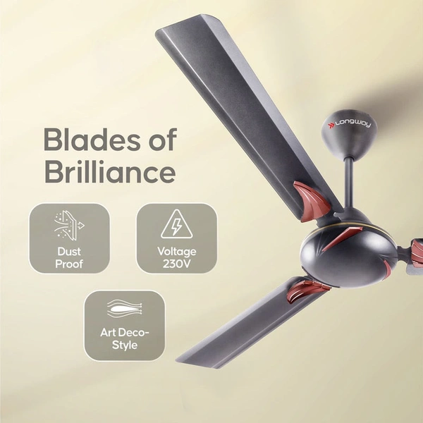 Longway Creta P2 1200 Mm/48 Inch Ultra High Speed 3 Blade Anti-Dust Decorative Star Rated Ceiling Fan (Smoked Brown, Pack Of 2)