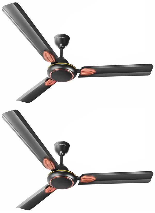 Longway Kiger P2 1200 Mm/48 Inch Ultra High Speed 3 Blade Anti-Dust Decorative Star Rated Ceiling Fan (Smoked Brown, Pack Of 2) 