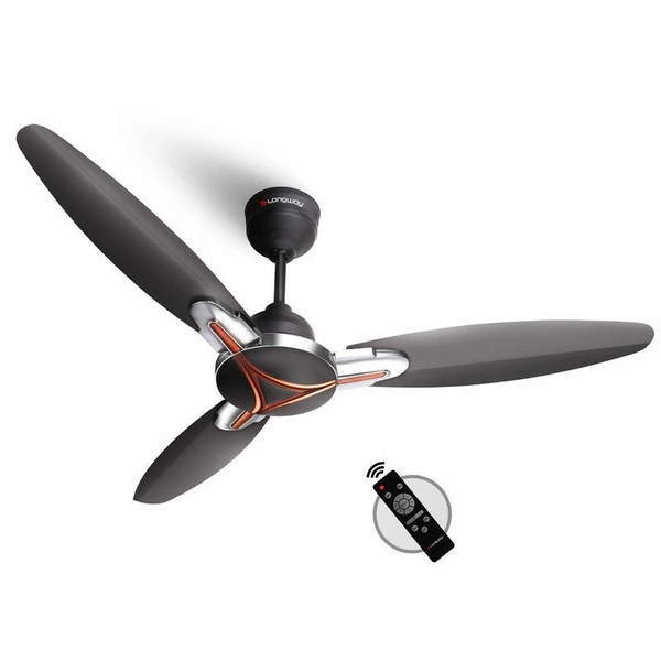 Longway Zephyr 1200 Mm BLDC Ceiling Fan With Remote Control | BEE 5 Star Rated Energy Efficient | Ultra High Speed 3 Blade Anti-Dust Decorative Ceiling Fan | 3 Years Warranty (Smoked Brown, Pack Of 1)