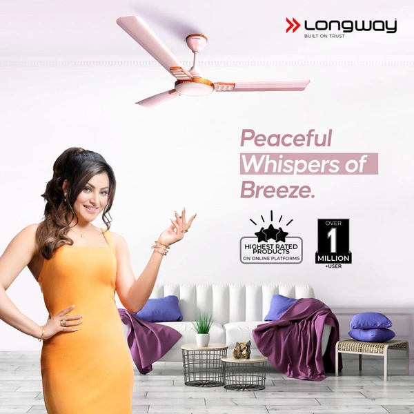 Longway Wave P2 1200 Mm/48 Inch 400 RPM Ultra High Speed 3 Blade Star Rated Anti-Dust Decorative Ceiling Fan (Pack Of 2)