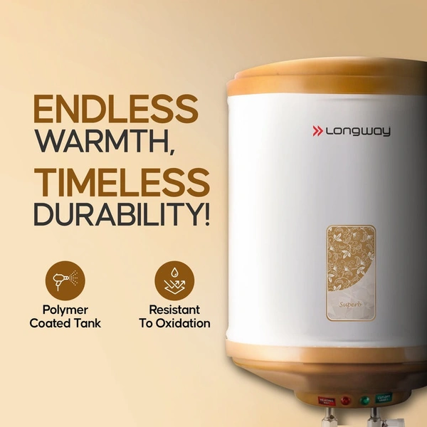Longway Superb 10 Ltr 5 Star Rated Automatic Instant Water Heater For Home, Water Geyser, Water Heater, Electric Geyser With Multiple Safety System & Anti-Rust Coating | 1-Year Warranty | (Ivory, 10 Ltr)