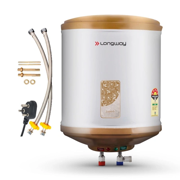 Longway Superb 15 Ltr 5 Star Rated Automatic Storage Water For Home, Water Geyser, Water Heater, Electric Geyser With Multiple Safety System & Anti-Rust Coating | 1-Year Warranty | (Ivory, 15 Ltr)
