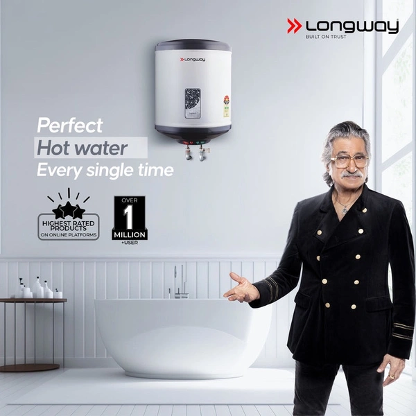 Longway Superb 25 Ltr 5 Star Rated Automatic Storage Water For Home, Water Geyser, Water Heater, Electric Geyser With Multiple Safety System & Anti-Rust Coating | 1-Year Warranty | (Gray, 25 Ltr)