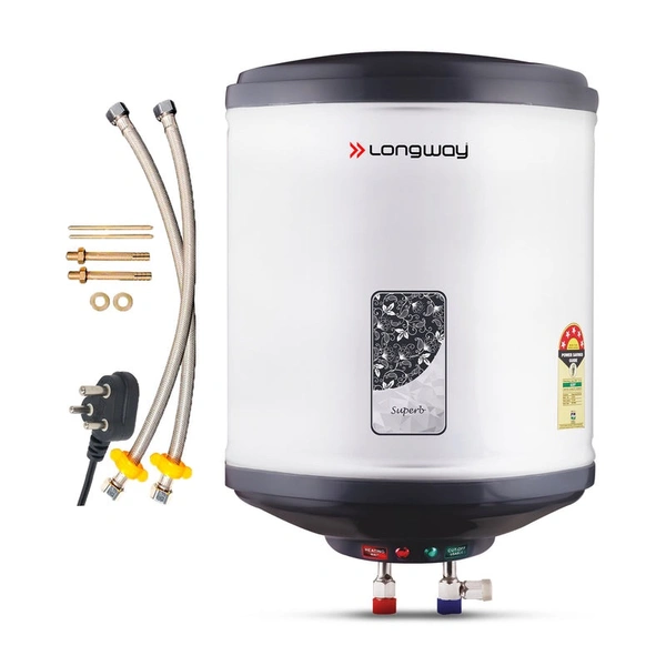 Longway Superb 35 Ltr 5 Star Rated Automatic Storage Water For Home, Water Geyser, Water Heater, Electric Geyser With Multiple Safety System & Anti-Rust Coating | 1-Year Warranty | (Gray, 35 Ltr)