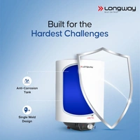 Longway Arctic 10 Ltr 5 Star Rated Storage Water Heater For Home With Advanced Multi-Layered Safety System & Anti-Rust Coating | Glassline Coated Tank | Suitable For Hard Water & High-Rise Building | 5 Years Warranty (White)