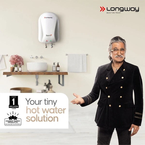 Longway Storm 3 Ltr Automatic Instant Water Heater With Multiple Safety System & Rust-Proof ABS Body (Off-White, 3 Ltr)