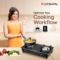 Longway Furn Glass Top, 2 Burner Manual Ignition Glass Gas Stove (Black, ISI Certified, 1 Year Warranty) 