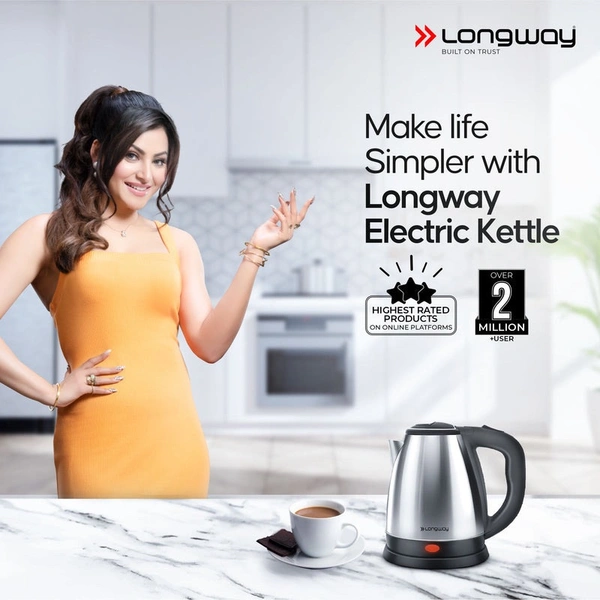 Longway Kestro 1.5 Ltr Electric Kettle With Stainless Steel Body For Boiling, Making Tea, Coffee, Soup, Etc (1500 W, Silver) 