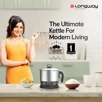 Longway Handy 1.5 Ltr Multi-Cooker Electric Kettle With Stainless Steel Body For Boiling & Cooking (Black & Silver, 600 Watt) 