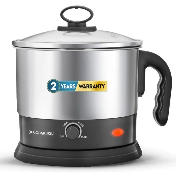 Longway Handy 1.5 Ltr Multi-Cooker Electric Kettle With Stainless Steel Body For Boiling & Cooking (Black & Silver, 600 Watt) 
