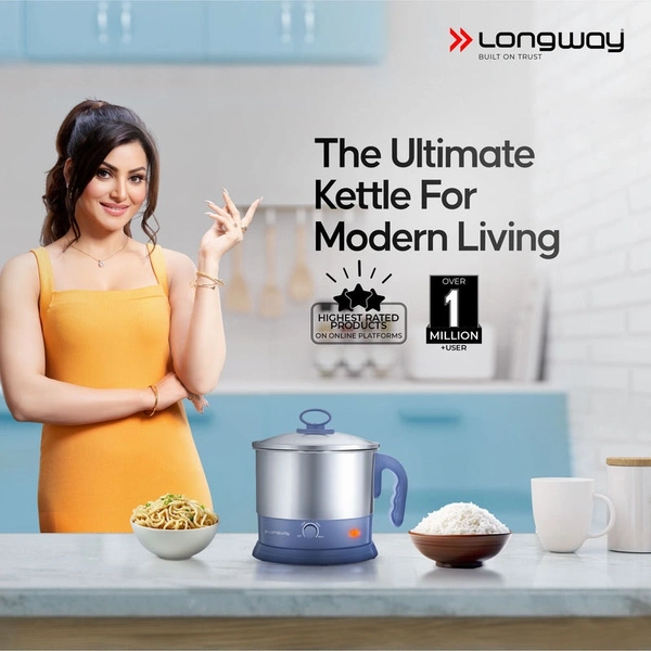 Longway Handy 1.5 Ltr Multi-Cooker Electric Kettle With Stainless Steel Body For Boiling & Cooking (Gray , 600 Watt)