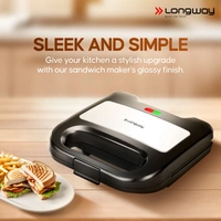 Longway Grilly Pro 850 W Grill Sandwich Maker & Toaster | Non-Stick Coating Cast Aluminum Plates | Grills Sandwiches, Bread & Kebabs | 1 Year Warranty (Metallic Silver)