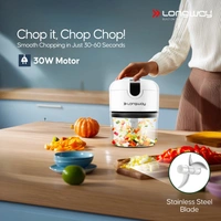 Longway Slicer Rechargeable Mini Electric Chopper | 250ml Food Grade Bowl | Stainless Steel Blades | One Touch Operation | Chopping & Mincing Garlic, Onion, Ginger, Vegetable, Meat, Nuts| Portable & Compact | 1 Year Warranty (White)