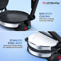 Longway Automatic Electric Roti Maker | Non-Stick Stainless Steel Press For Roti, Chapati & Parathas Multipurpose | (1000 W, Silver)