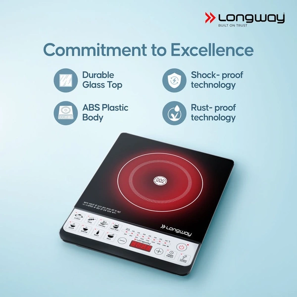Longway Cruiser IC 2000 Watt Induction Cooktop With Auto Shut-Off & Over-Heat Protection With 8 Cooking Mode & BIS Approved | (Black, Push Button)