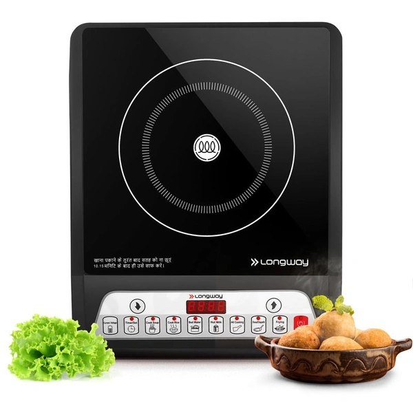 Longway Elite Plus IC 2000 Watt Induction Cooktop With Auto Shut-Off & Over-Heat Protection With 8 Cooking Mode & BIS Approved | 1-Year Warranty | (Black, Push Button)