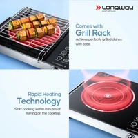 Longway Infralite Pro ICT 2200 W Infrared Cooktop With Free Stainless Steel Grill | Auto Shut Off & Overheat Protection (Black, Touch Control)