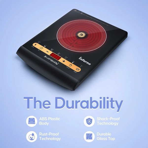 Longway Inferno ICT 2000 W Infra-Red Induction Cooktop For All Type Of Utensils (Black, Touch Control)