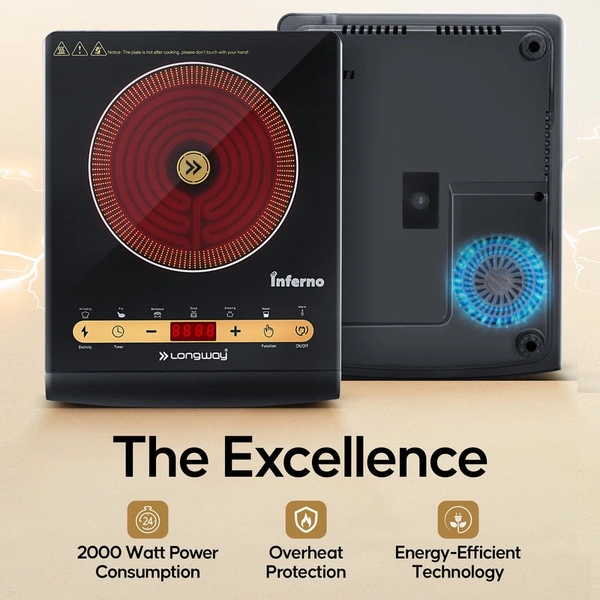 Longway Inferno ICT 2000 W Infra-Red Induction Cooktop For All Type Of Utensils (Black, Touch Control)