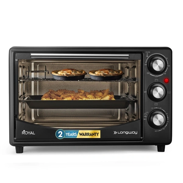 Longway Royal OTG 25 Ltr Oven Toaster Griller With Heating Modes | Temperature Timer Control For Baking Pizza, Cake, Grilling Chicken & Toasting Bread| (1400 W, Black)
