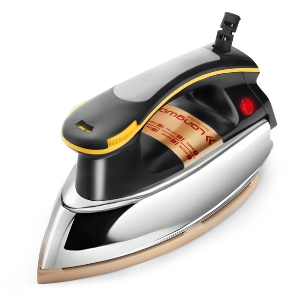 Longway Plancha Heavy Weight Non-Stick Teflon Coated Dry Iron, Electric Iron For Clothes | 1 Year Warranty | (1000 Watt, Black)