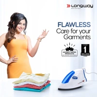 Longway Grace Light Weight Non-Stick Teflon Coated Dry Iron, Electric Iron For Clothes | 1 Year Warranty| (1100 Watt, Blue) 