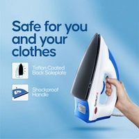 Longway Grace Light Weight Non-Stick Teflon Coated Dry Iron, Electric Iron For Clothes | 1 Year Warranty| (1100 Watt, Blue) 