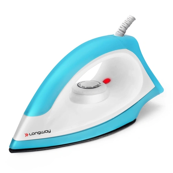 Longway Kwid Light Weight Non-Stick Teflon Coated Dry Iron, Electric Iron For Clothes | 1 Year Warranty | (1100 Watt, Blue) 
