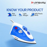 Longway Steamy Light Weight Non Stick Steam Iron, Powerful Steam Output Up To 18 G/Min (1400 Watt, Blue)