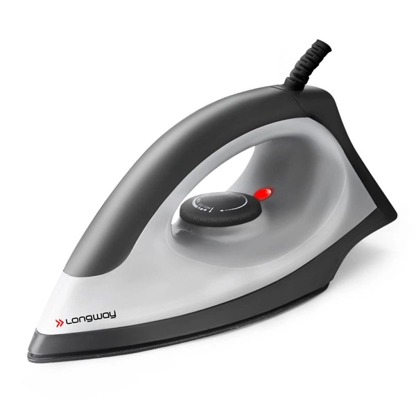Longway Kwid Light Weight Non-Stick Teflon Coated Dry Iron, Electric Iron For Clothes | 1 Year Warranty | (1100 Watt, Black) 
