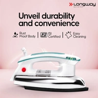 Longway Plancha Heavy Weight Non-Stick Teflon Coated Dry Iron, Electric Iron For Clothes | 1 Year Warranty| (1000 Watt, Blue)