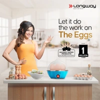 Longway Eggo 350 Watt Egg Boiler/Cooker For Steaming, Cooking & Boiling (Blue, 7 Eggs)