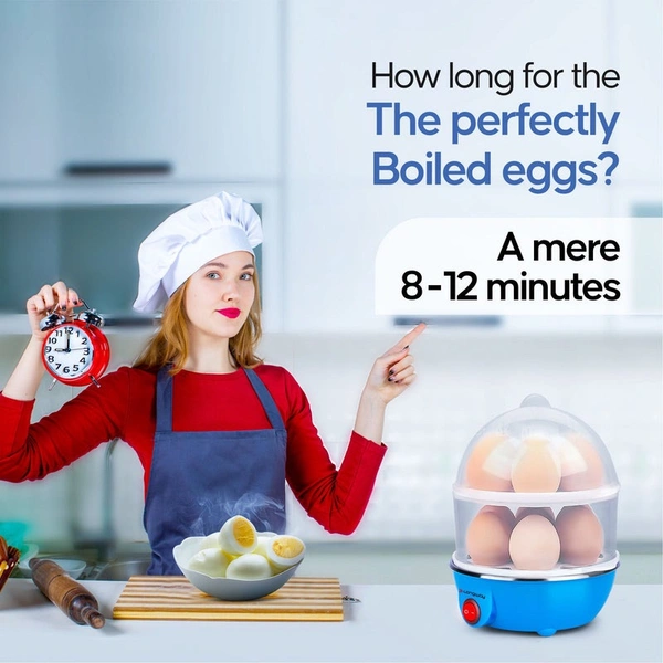 Longway Eggo 350 Watt Egg Boiler/Cooker For Steaming, Cooking & Boiling (Blue, 14 Eggs)