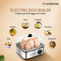 Longway LWEB04 500 Watt Stainless Steel Egg Boiler/Cooker For Steaming, Cooking & Boiling (Silver, 8 Eggs)