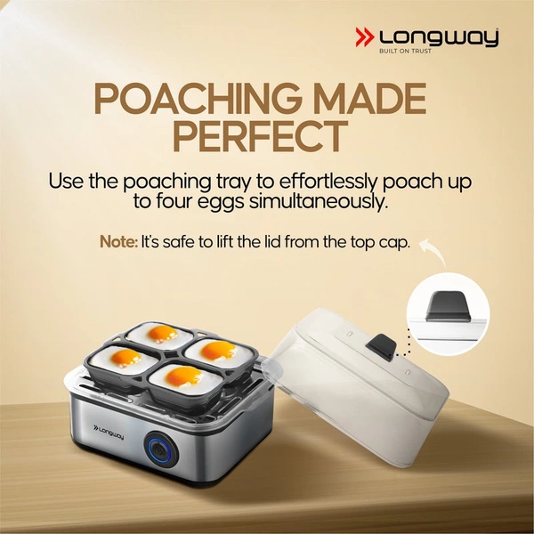 Longway LWEB04 500 Watt Stainless Steel Egg Boiler/Cooker For Steaming, Cooking & Boiling (Silver, 8 Eggs)