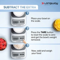 Longway LWKWS01 Multipurpose Portable Digital Kitchen Weighing Scale |Weight Machine With Back Light LCD Display |2 Year Warranty (10 Kg, Gray)