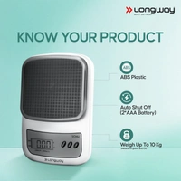 Longway LWKWS01 Multipurpose Portable Digital Kitchen Weighing Scale |Weight Machine With Back Light LCD Display |2 Year Warranty (10 Kg, Gray)