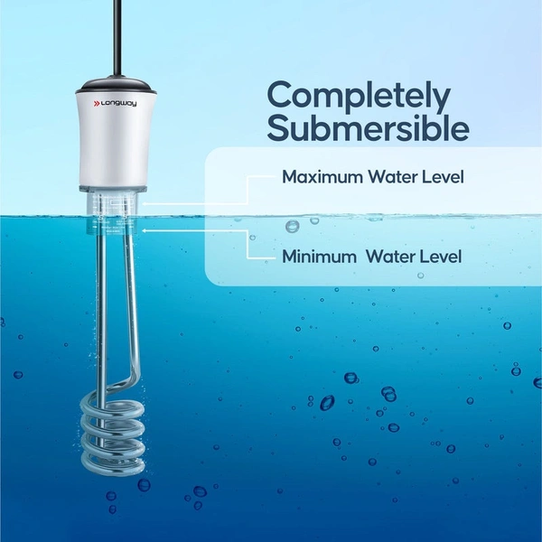 Longway LWIR01 1500/2000 Watt Immersion Rod, Water Heater With Waterproof & Shockproof Protection ISI Certified | 2 Years Warranty (White) - White