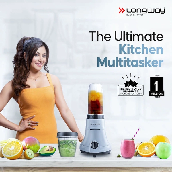 Longway Sage 500 Watt Juicer Mixer Grinder With 2 Jars For Grinding, Mixing, Juicing With Powerful Motor | 1 Year Warranty | (Gray & Black, 2 Jars)