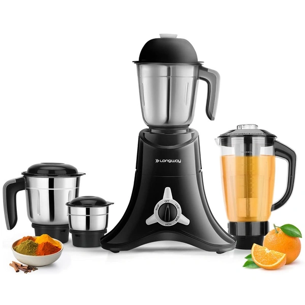 Longway Orion 900 Watt Juicer Mixer Grinder With 4 Jars For Grinding, Mixing, Juicing With Powerful Motor | 1 Year Warranty | (Black, 4 Jars)